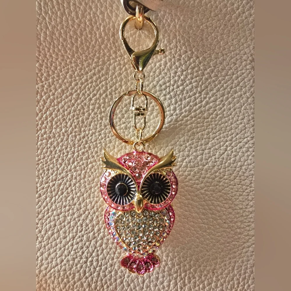 Pink and Gold Owl Keychain